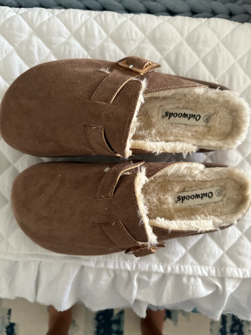 Brown  suede slip on clogs  new